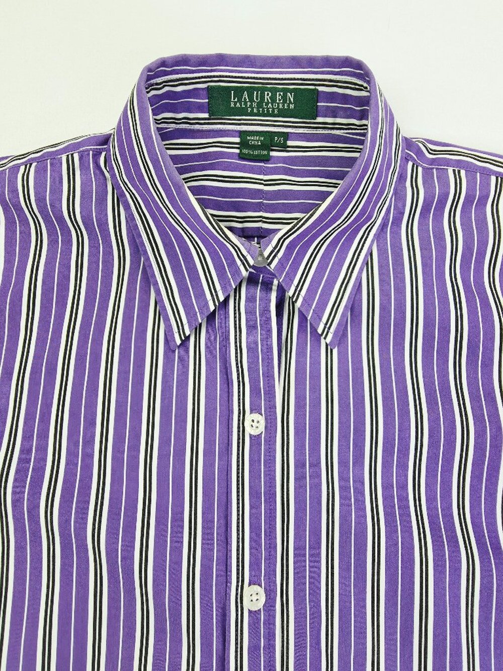 Lauren Ralph Lauren Petite Size Small Women Embroidered Logo Purple Stripe Shirt